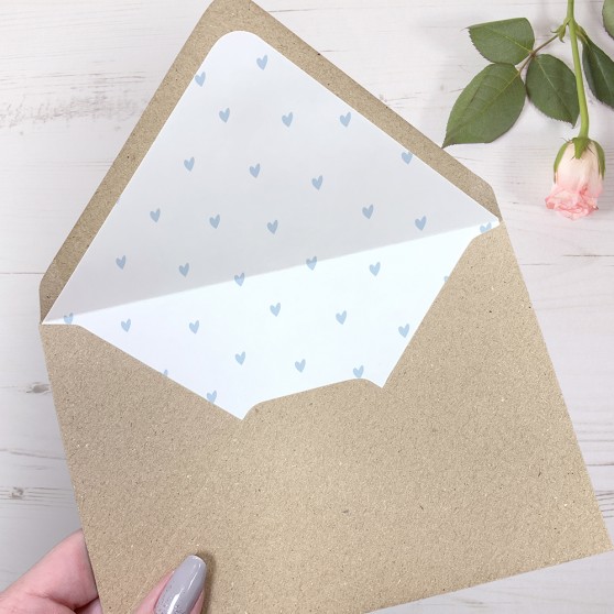 'Pale Blue Heart' Printed Envelope Liner with Envelope