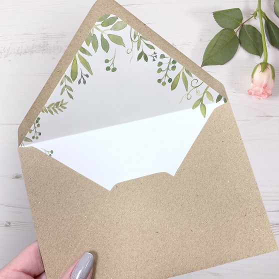 'Green Floral Watercolour' Printed Envelope Liner with Envelope