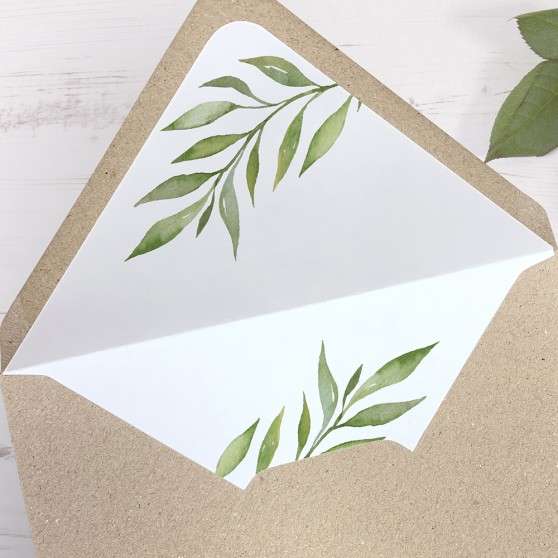 'Green Leaf' Printed Envelope Liner with Envelope