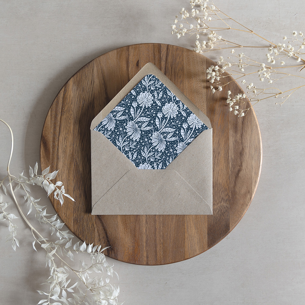 'Midnight Bloom' Printed Envelope Liner Sample with Envelope