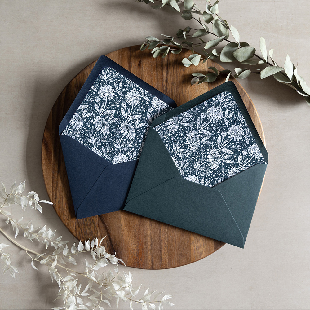 'Midnight Bloom' Printed Envelope Liner Sample with Envelope