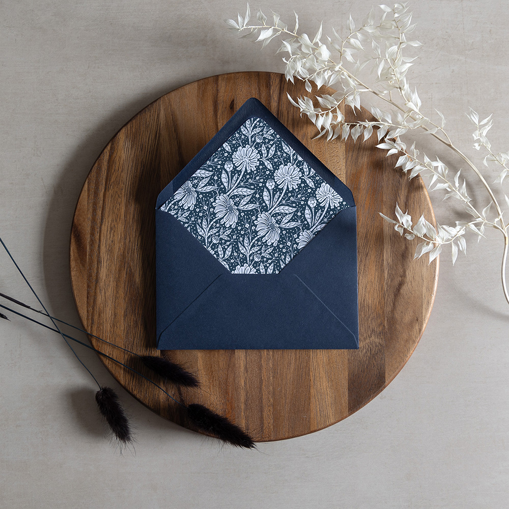 'Midnight Bloom' Printed Envelope Liner Sample with Envelope