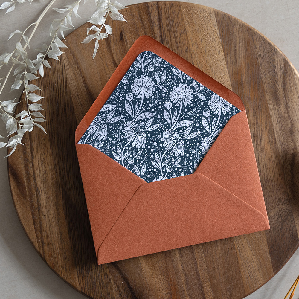 'Midnight Bloom' Printed Envelope Liner Sample with Envelope