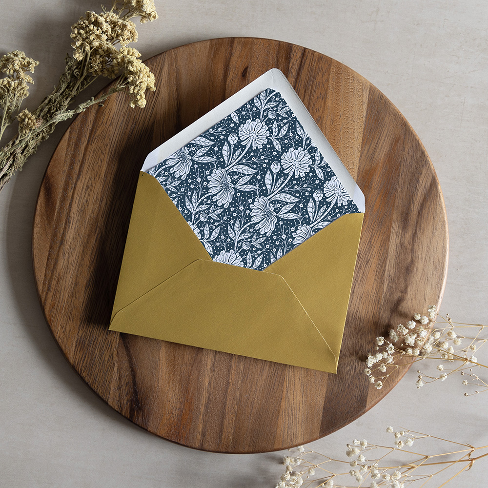 'Midnight Bloom' Printed Envelope Liner Sample with Envelope