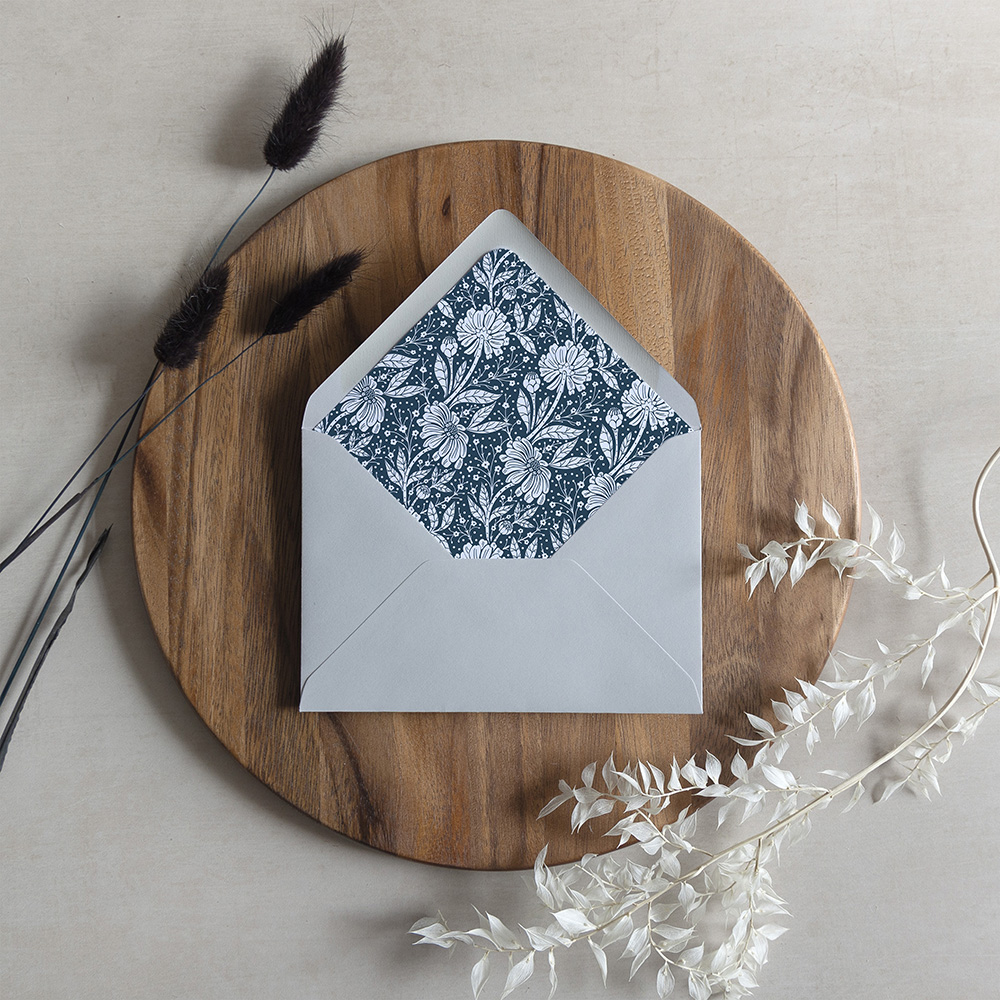 'Midnight Bloom' Printed Envelope Liner Sample with Envelope