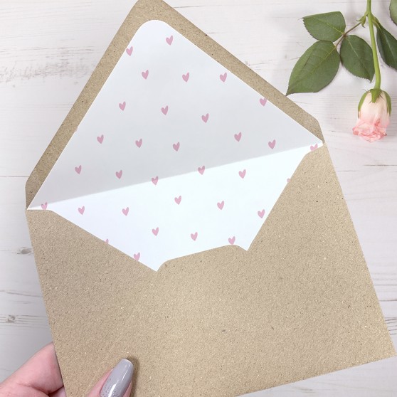 'Pink Heart' Printed Envelope Liner with Envelope