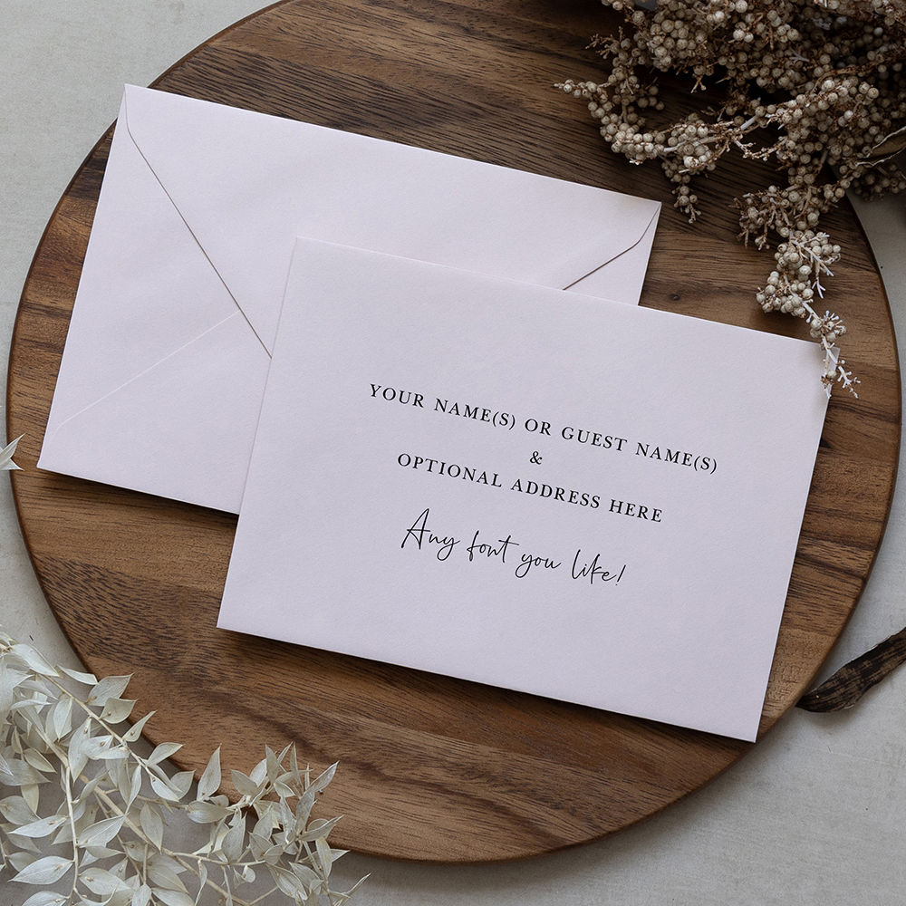 Blush Pink Addressed Envelopes - Various Sizes