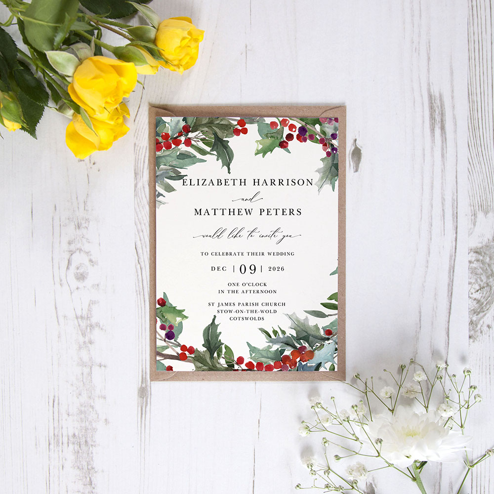 'Christmas Holly' Standard Wedding Invitation