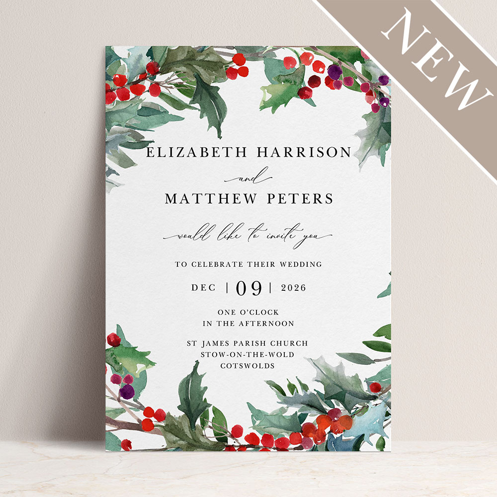 'Christmas Holly' Standard Wedding Invitation