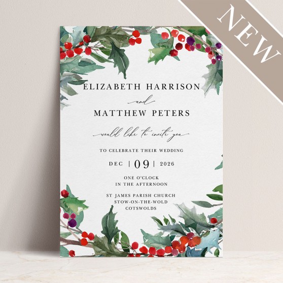 'Christmas Holly' Standard Wedding Invitation