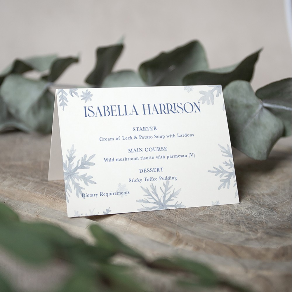 'Blue Snowflake' Menu Place Card