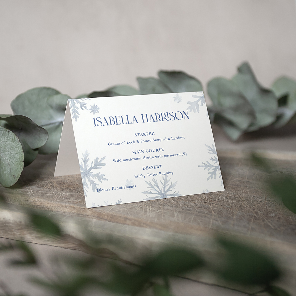 'Blue Snowflake' Menu Place Card