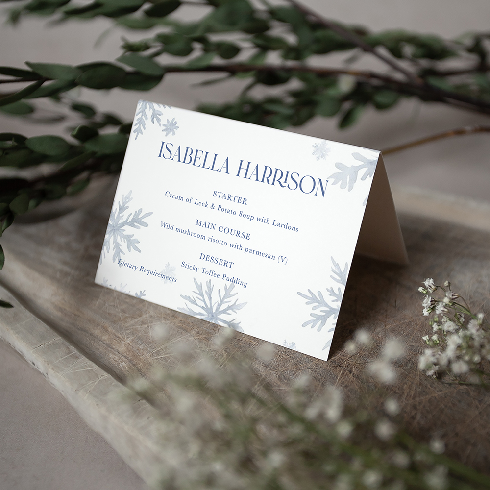 'Blue Snowflake' Menu Place Card