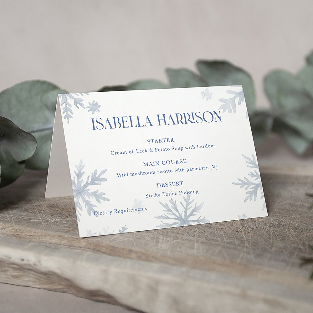 'Blue Snowflake' Menu Place Card