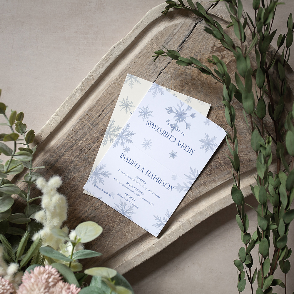 'Blue Snowflake' Menu Place Card