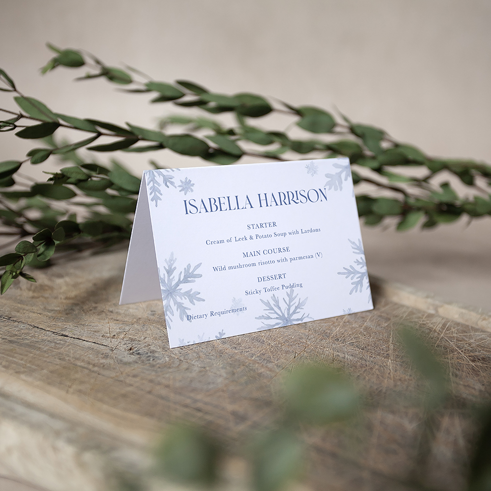 'Blue Snowflake' Menu Place Card