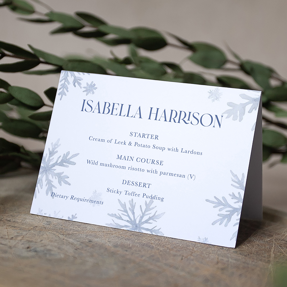 'Blue Snowflake' Menu Place Card