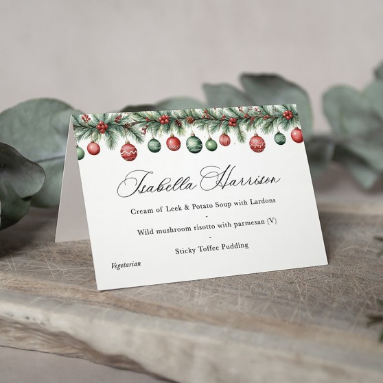 'Christmas Baubles' Menu Place Card