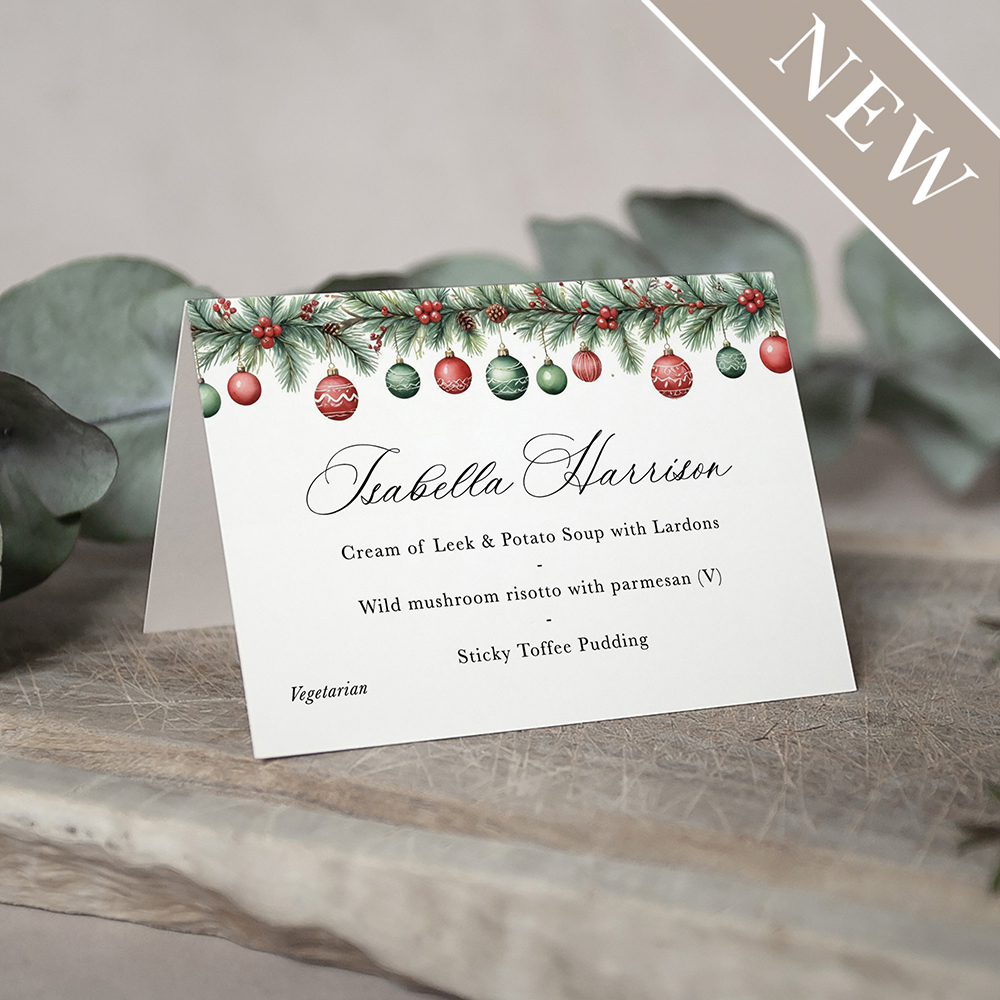 'Christmas Baubles' Menu Place Card