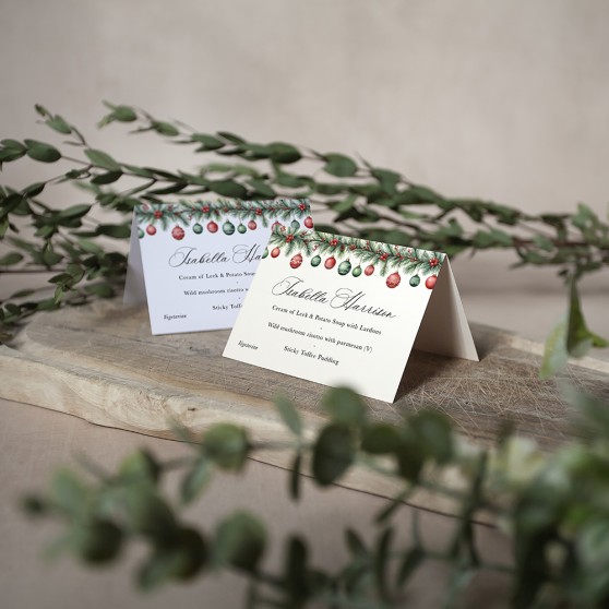 'Christmas Baubles' Menu Place Card