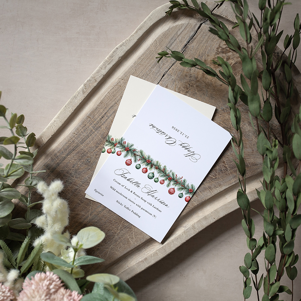 'Christmas Baubles' Menu Place Card