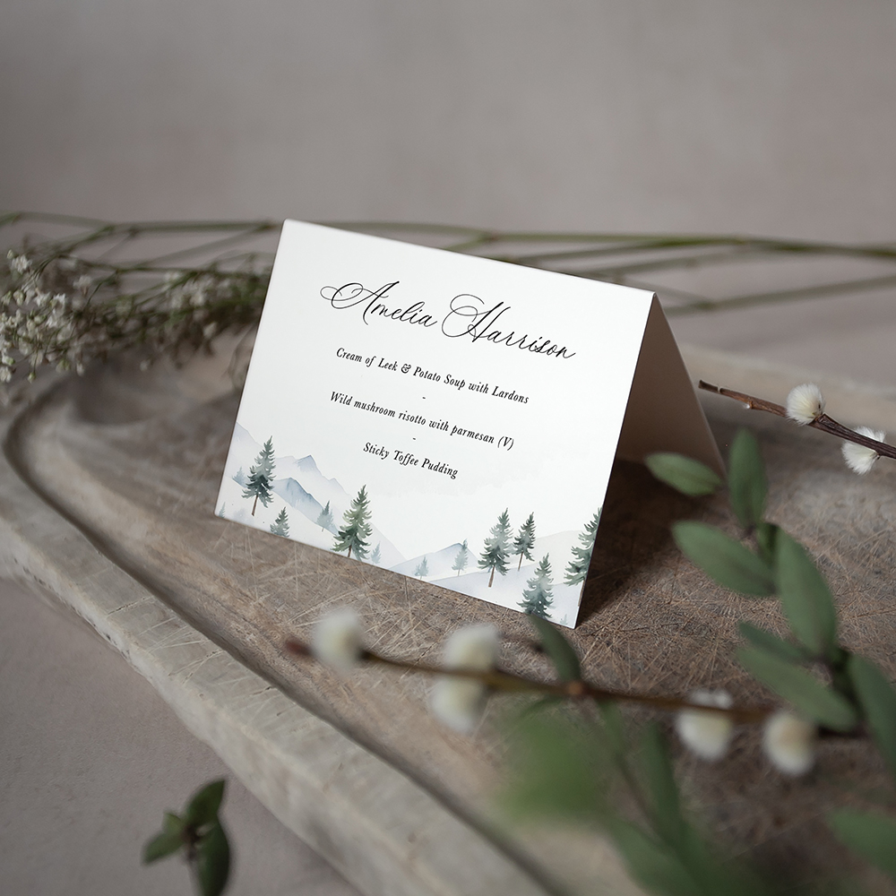 'Elegant Snowy Scene' Menu Place Card