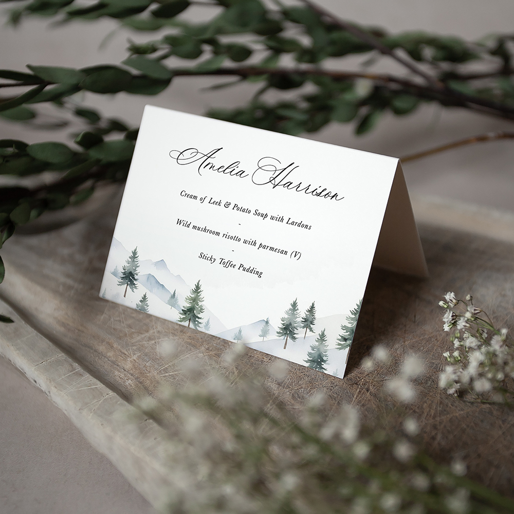 'Elegant Snowy Scene' Menu Place Card