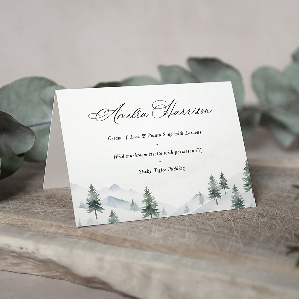 'Elegant Snowy Scene' Menu Place Card