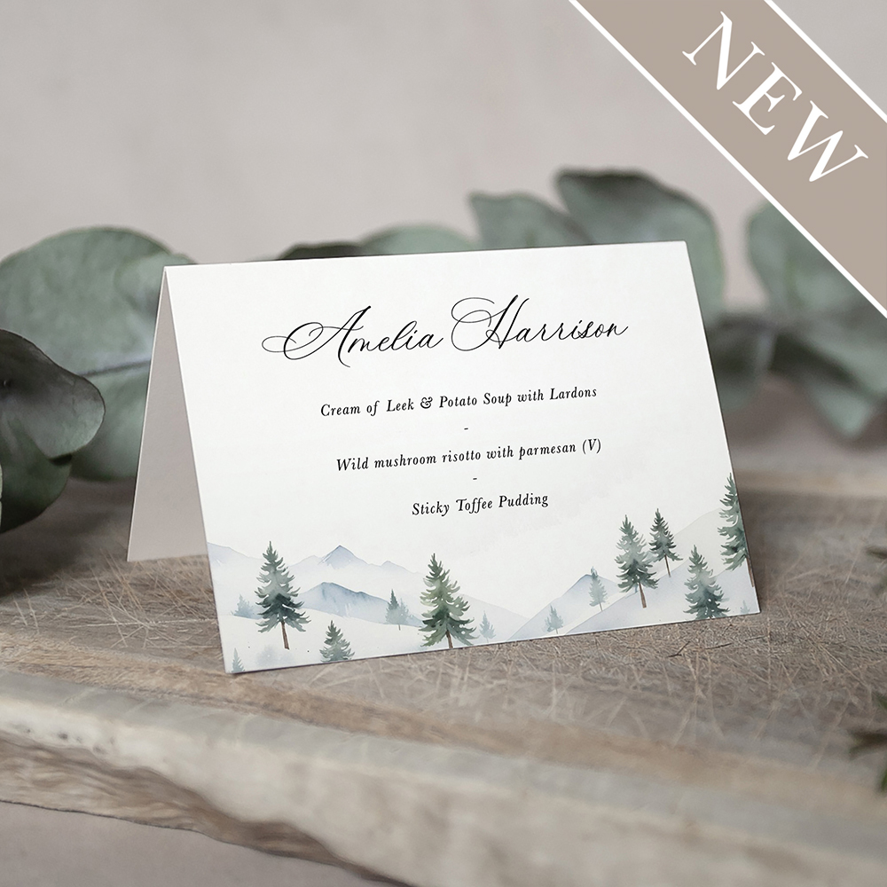 'Elegant Snowy Scene' Menu Place Card