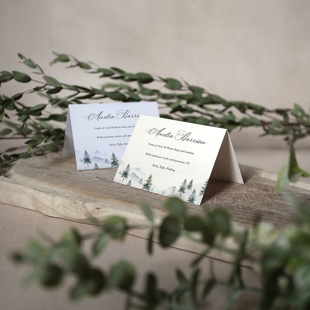 'Elegant Snowy Scene' Menu Place Card