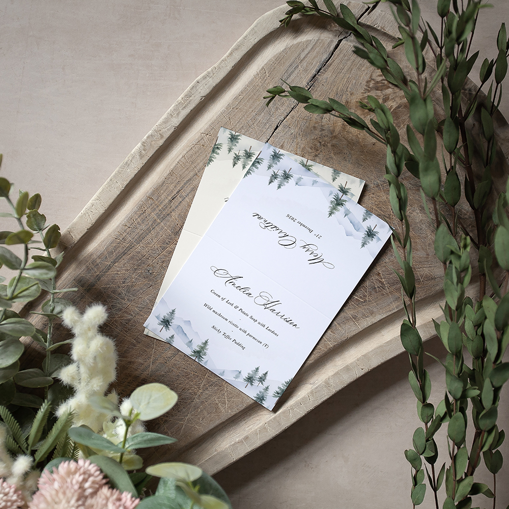 'Elegant Snowy Scene' Menu Place Card