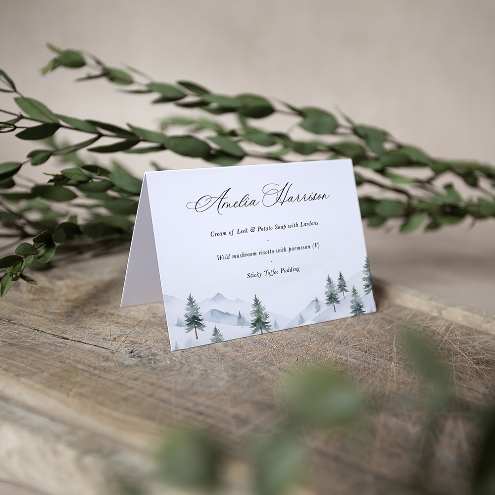 'Elegant Snowy Scene' Menu Place Card