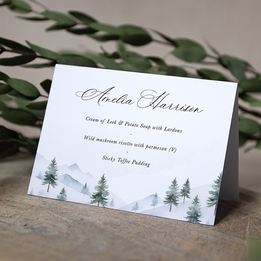 'Elegant Snowy Scene' Menu Place Card