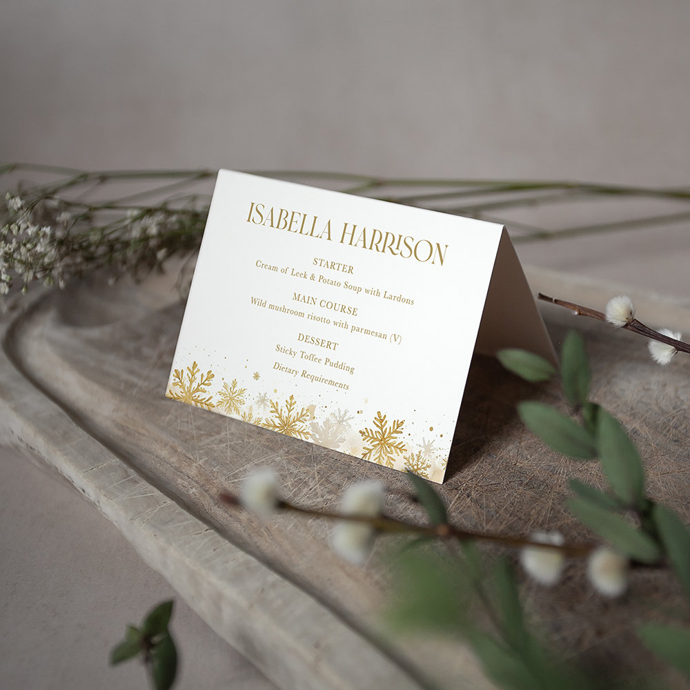 'Gold Snowflakes' Menu Place Card