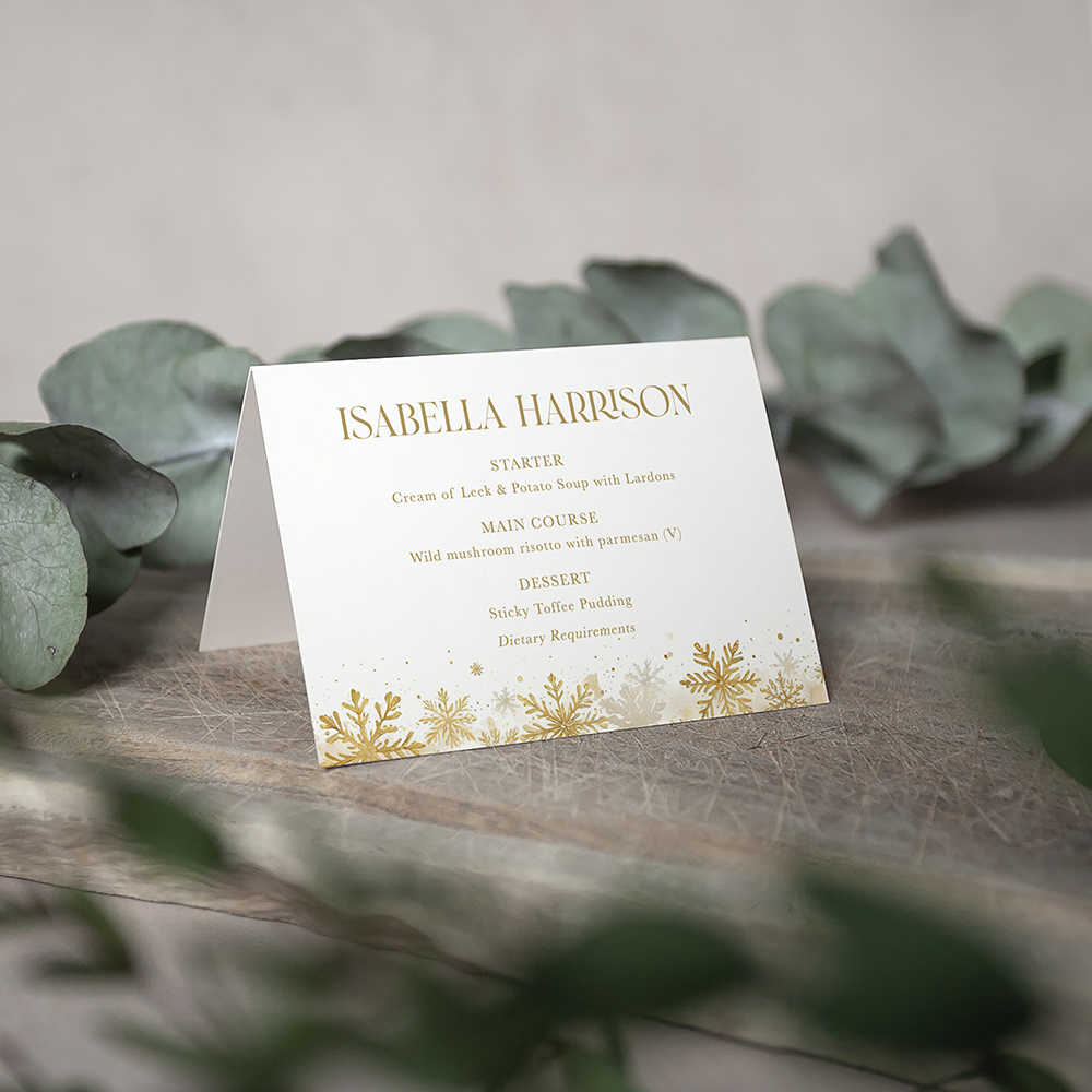 'Gold Snowflakes' Menu Place Card