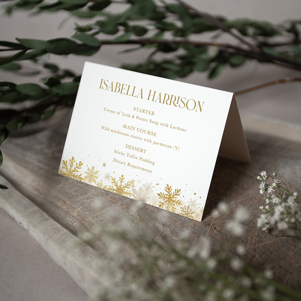 'Gold Snowflakes' Menu Place Card