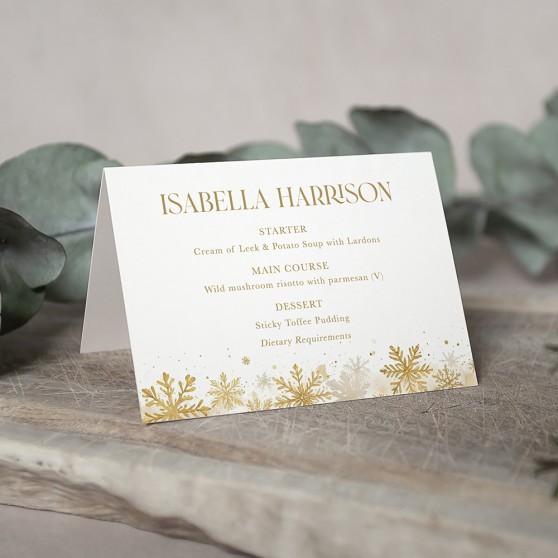 'Gold Snowflakes' Menu Place Card