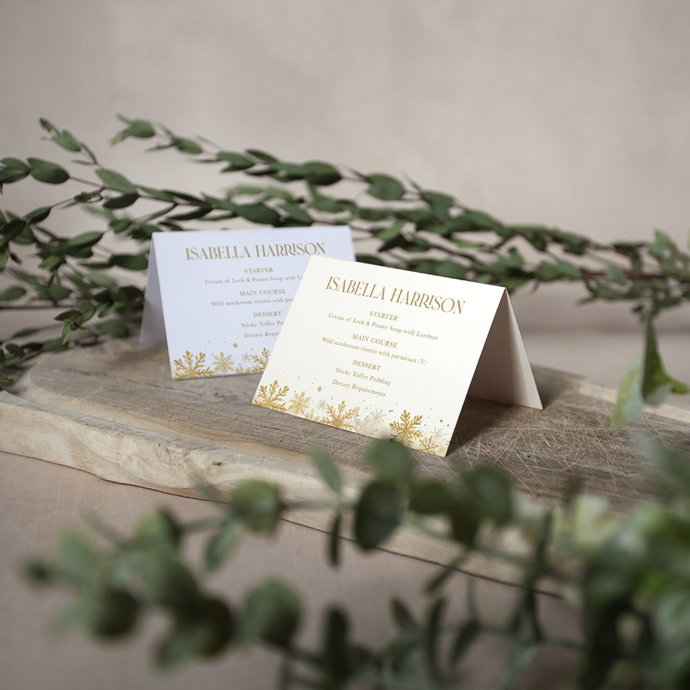 'Gold Snowflakes' Menu Place Card