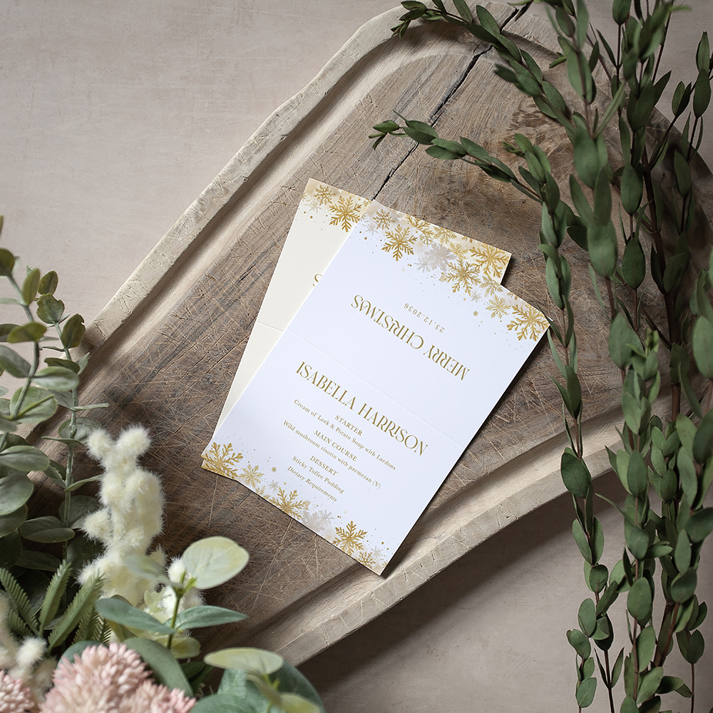 'Gold Snowflakes' Menu Place Card