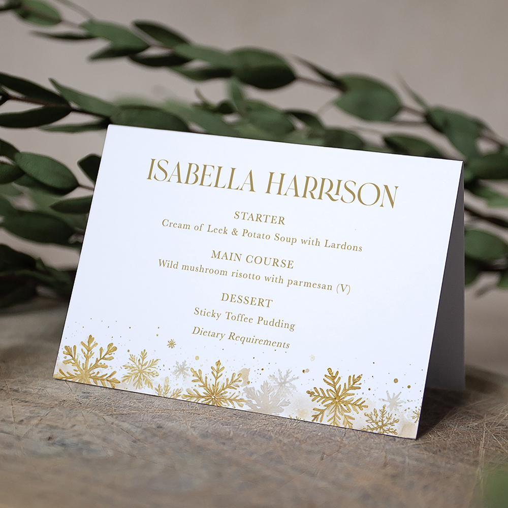 'Gold Snowflakes' Menu Place Card