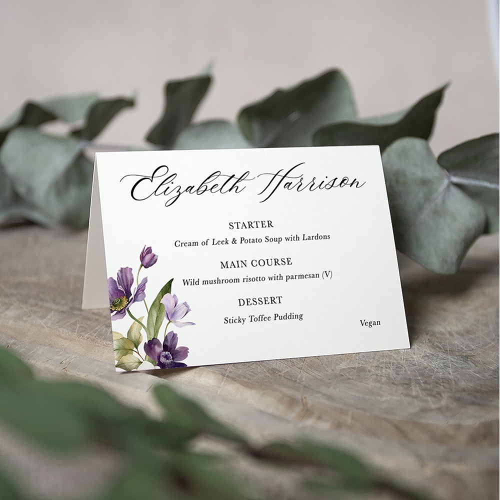 'Royal Blooms' Menu Place Card