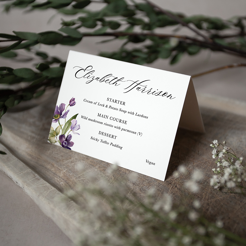 'Royal Blooms' Menu Place Card