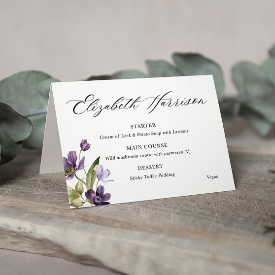 'Royal Blooms' Menu Place Card