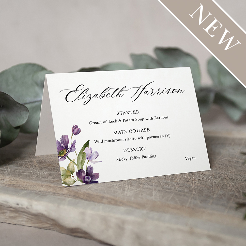 'Royal Blooms' Menu Place Card