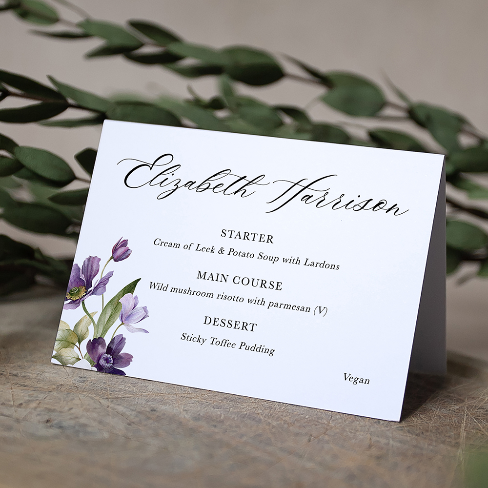 'Royal Blooms' Menu Place Card