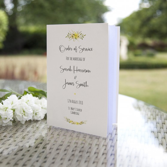 'Yellow Multi Floral Watercolour' Folded Order of Service