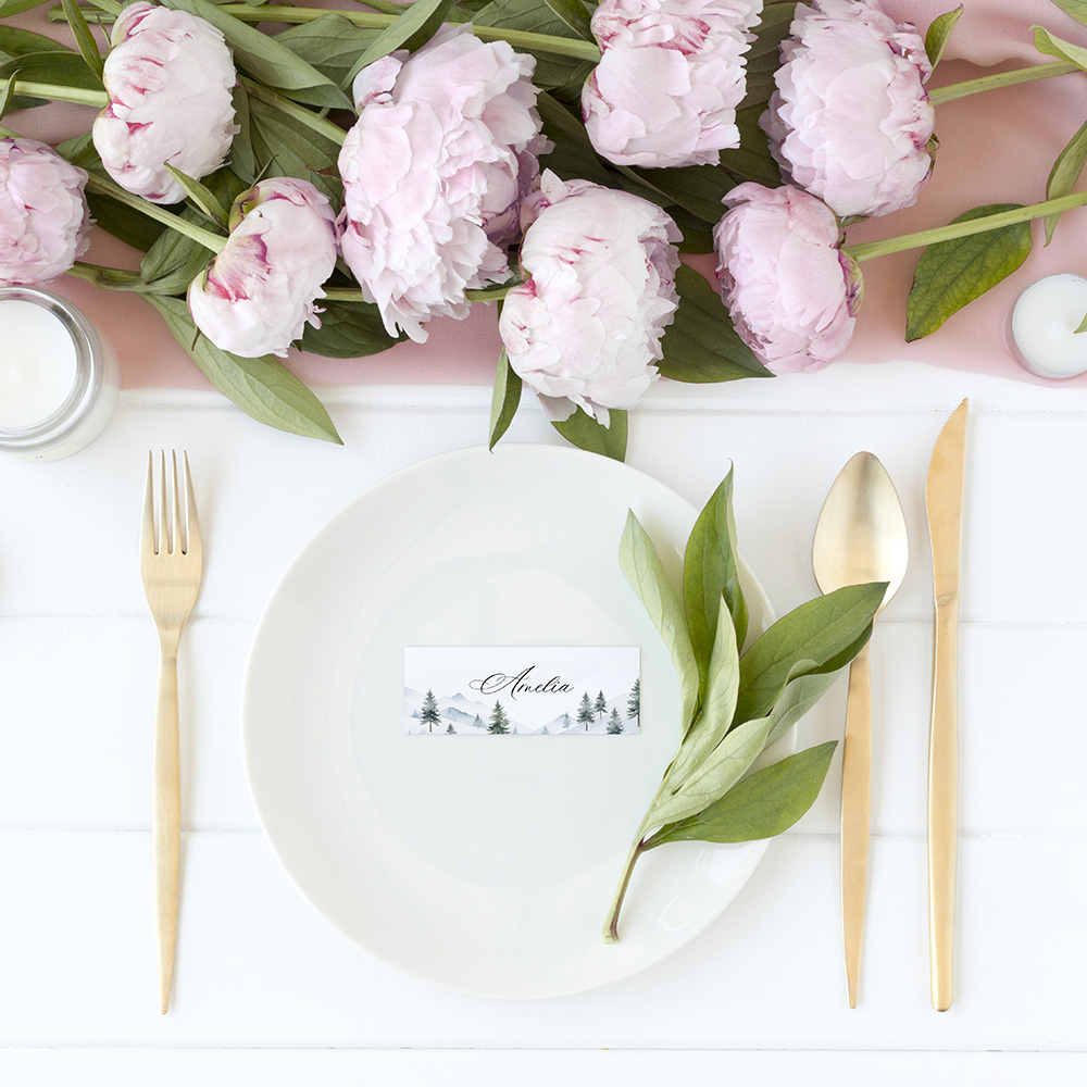 'Elegant Snowy Scene' Place Cards