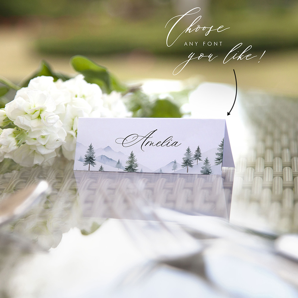 'Elegant Snowy Scene' Place Cards