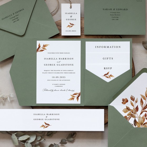 'Autumn Garden AG14' Pocketfold Wedding Invitation