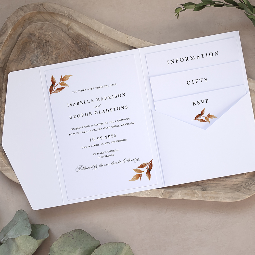 'Autumn Garden AG14' Pocketfold Wedding Invitation